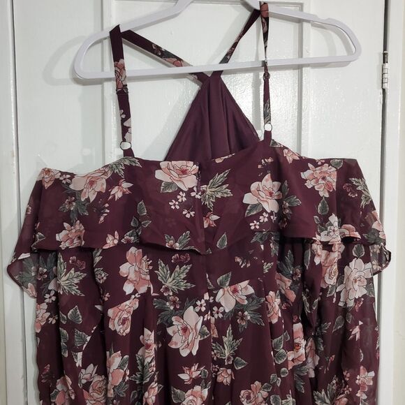 Torid Women's Plus Size 14 Burgundy Floral Cold Shoulder Boho Dress.  SKU# A-117 - Picture 13 of 16